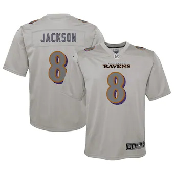 youth nike lamar jackson gray baltimore ravens atmosphere f